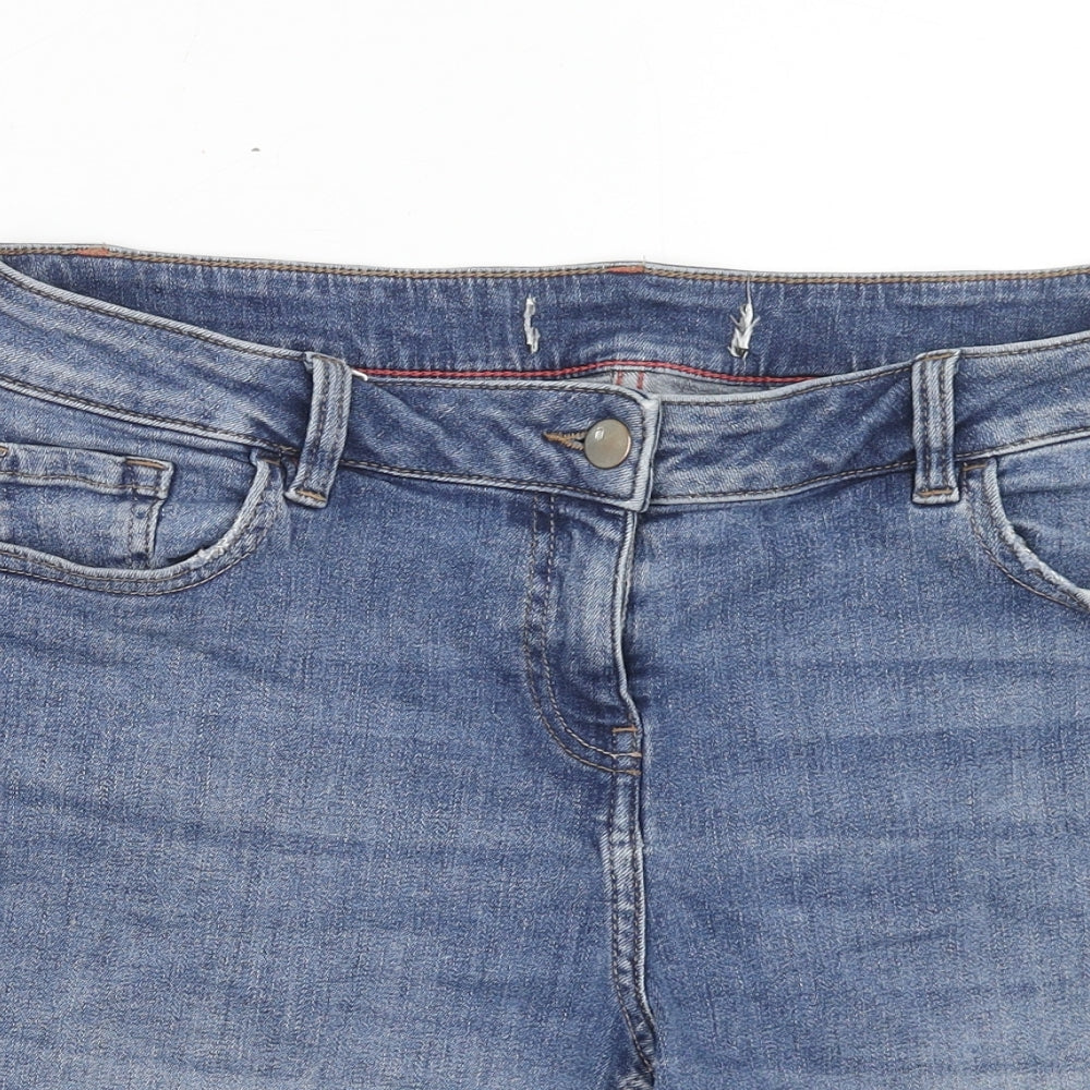 NEXT Womens Blue Cotton Boyfriend Shorts Size 34 in Regular Button