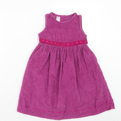 BHS Girls Purple Cotton A-Line Size 3XL Round Neck Button