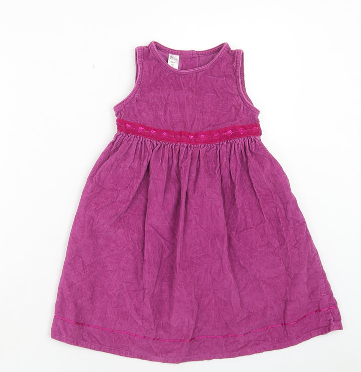 BHS Girls Purple Cotton A-Line Size 3XL Round Neck Button