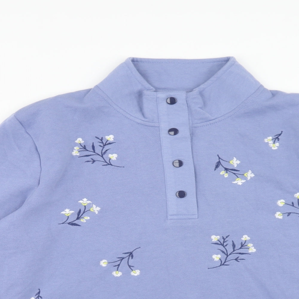 Bonmarché Womens Blue Floral Polyester Pullover Sweatshirt Size 16 Button