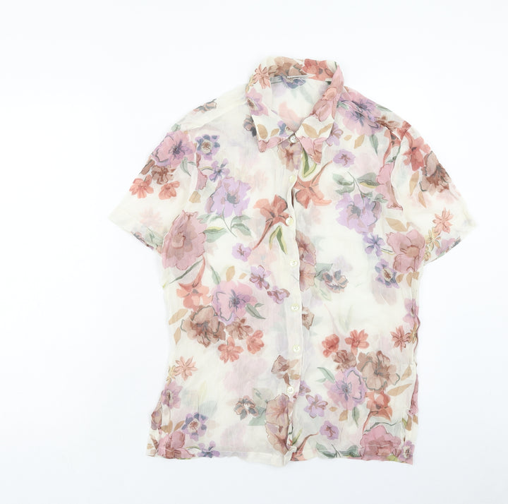 Fragile Womens Multicoloured Floral Viscose Basic Button-Up Size 10 Collared