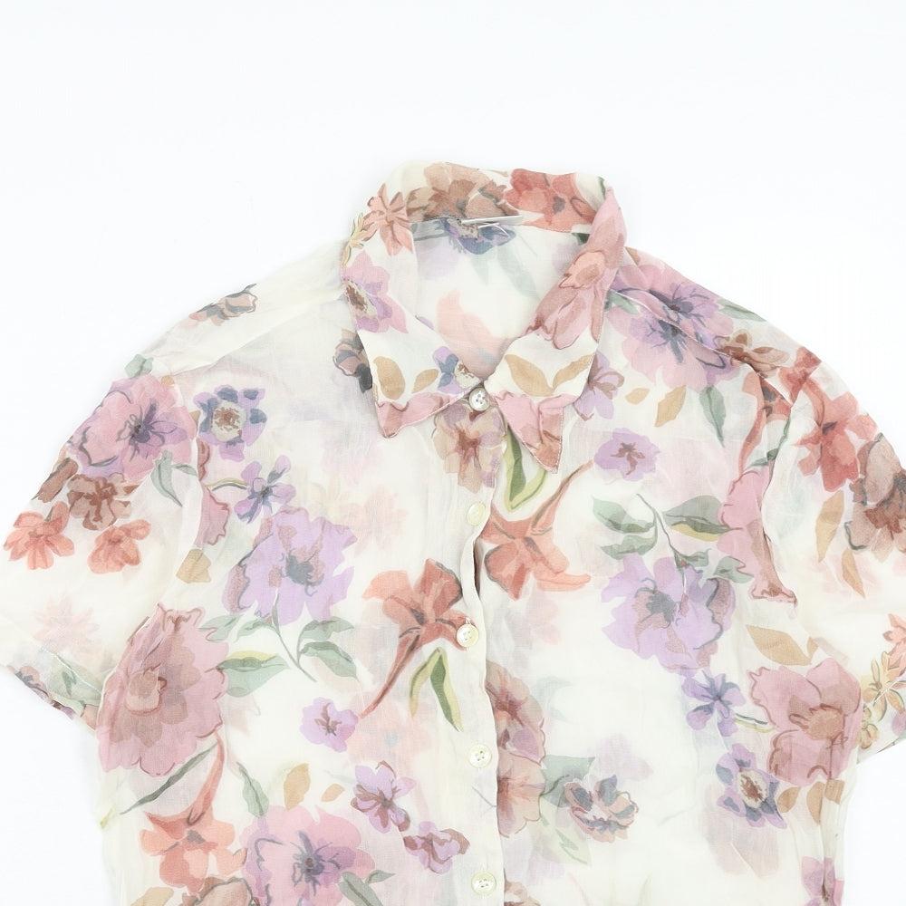Fragile Womens Multicoloured Floral Viscose Basic Button-Up Size 10 Collared