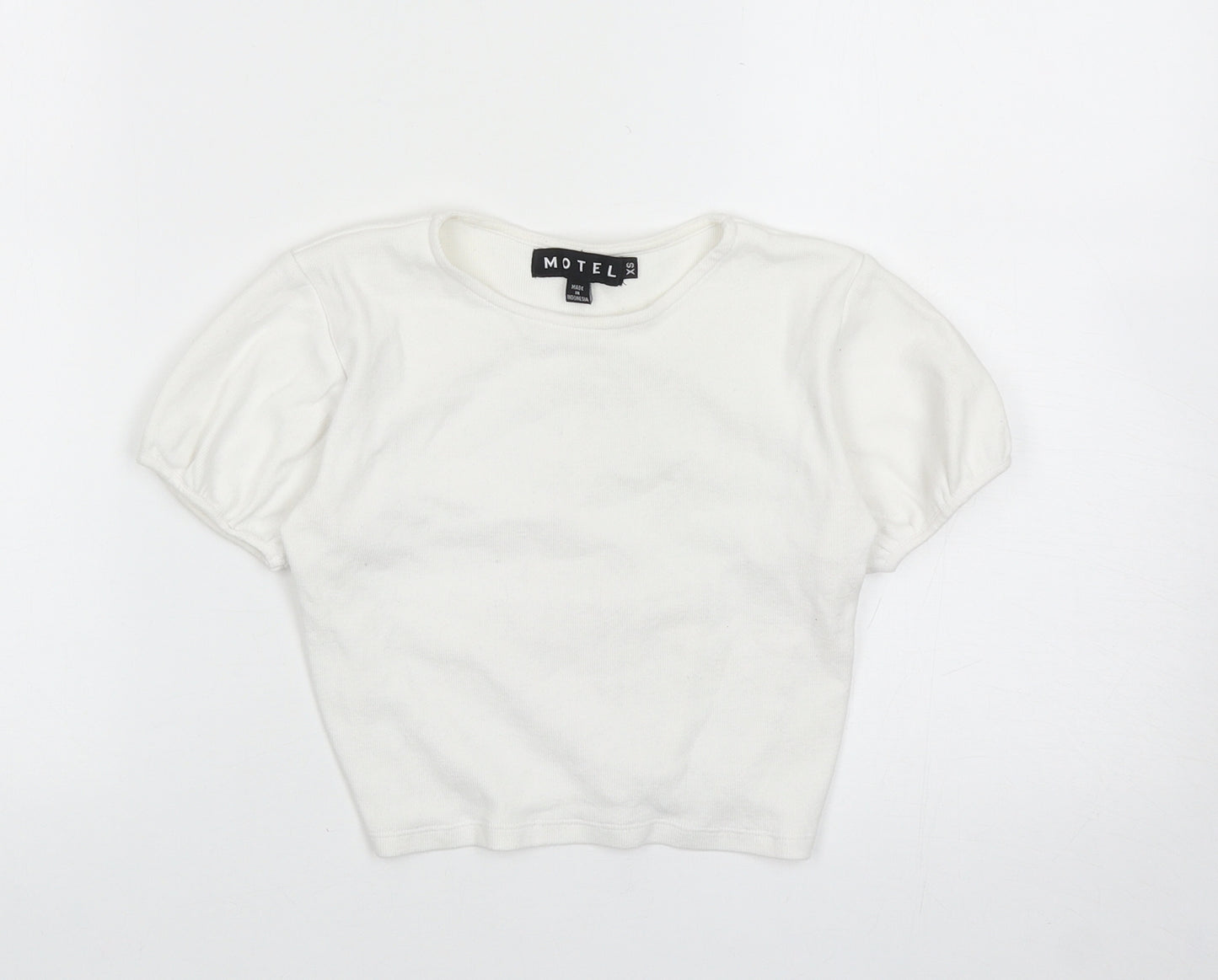 Motel Womens White Cotton Cropped T-Shirt Size XS Round Neck