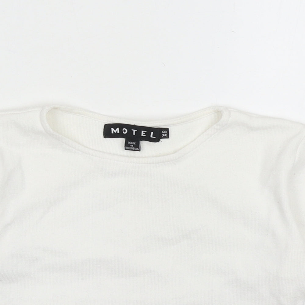 Motel Womens White Cotton Cropped T-Shirt Size XS Round Neck