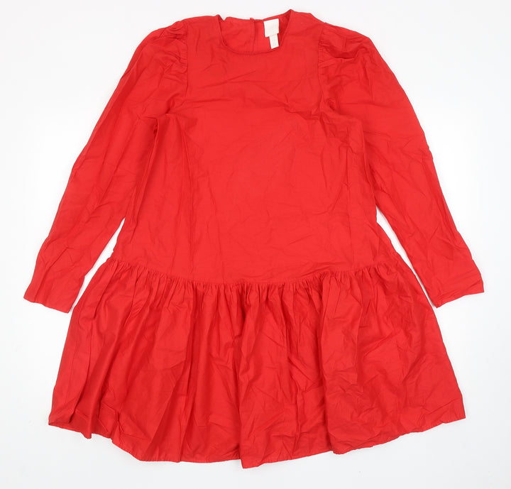 H&M Womens Red Cotton Trapeze & Swing Size 6 Round Neck Button