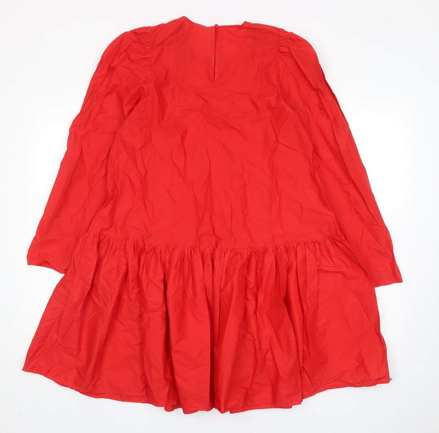 H&M Womens Red Cotton Trapeze & Swing Size 6 Round Neck Button