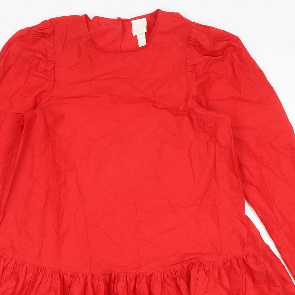 H&M Womens Red Cotton Trapeze & Swing Size 6 Round Neck Button