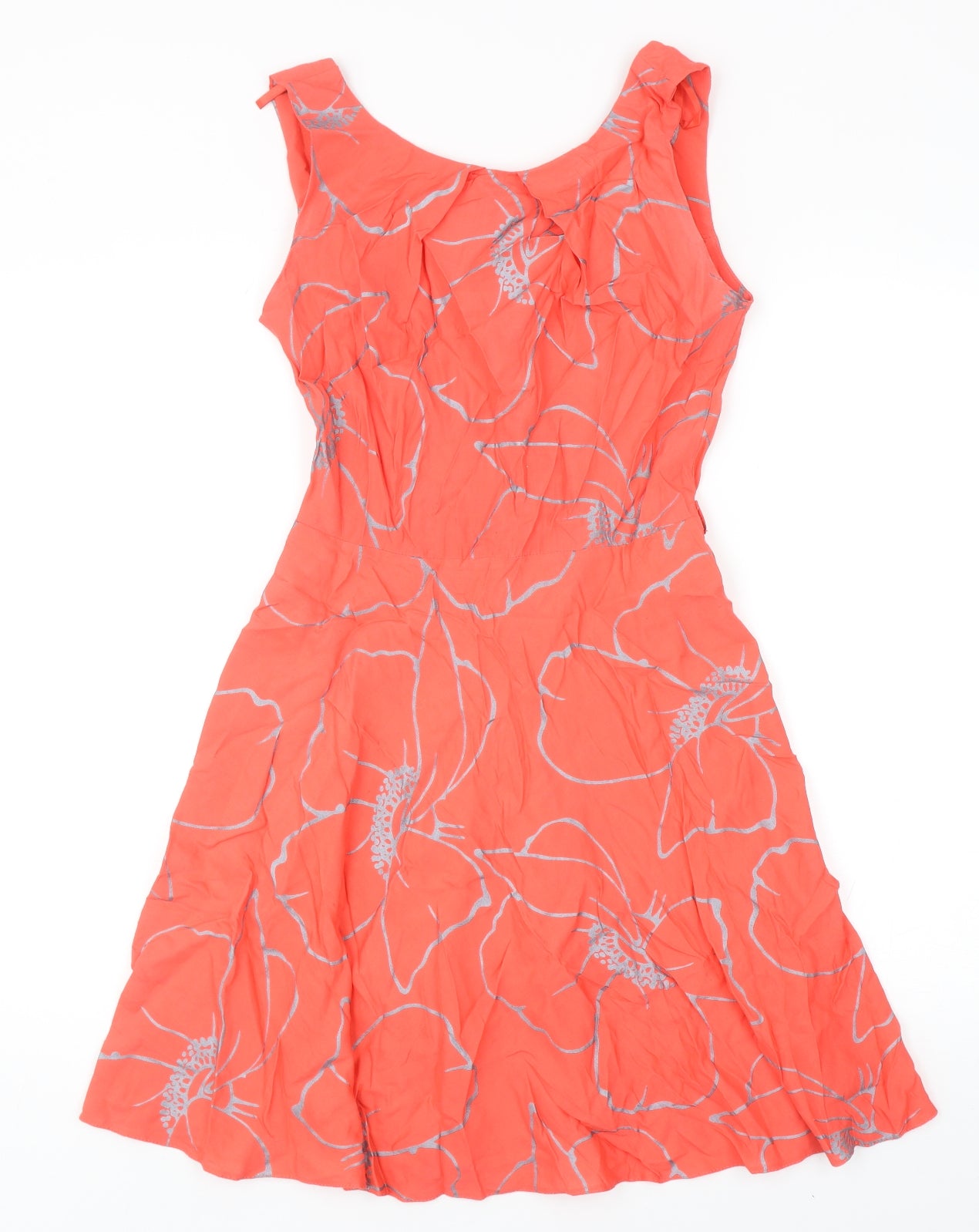 Apricot Womens Orange Floral Viscose Skater Dress Size 8 Scoop Neck Zip