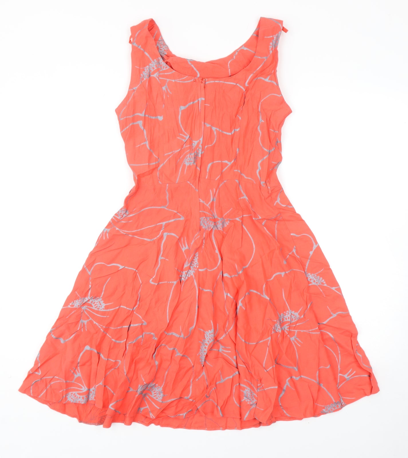 Apricot Womens Orange Floral Viscose Skater Dress Size 8 Scoop Neck Zip