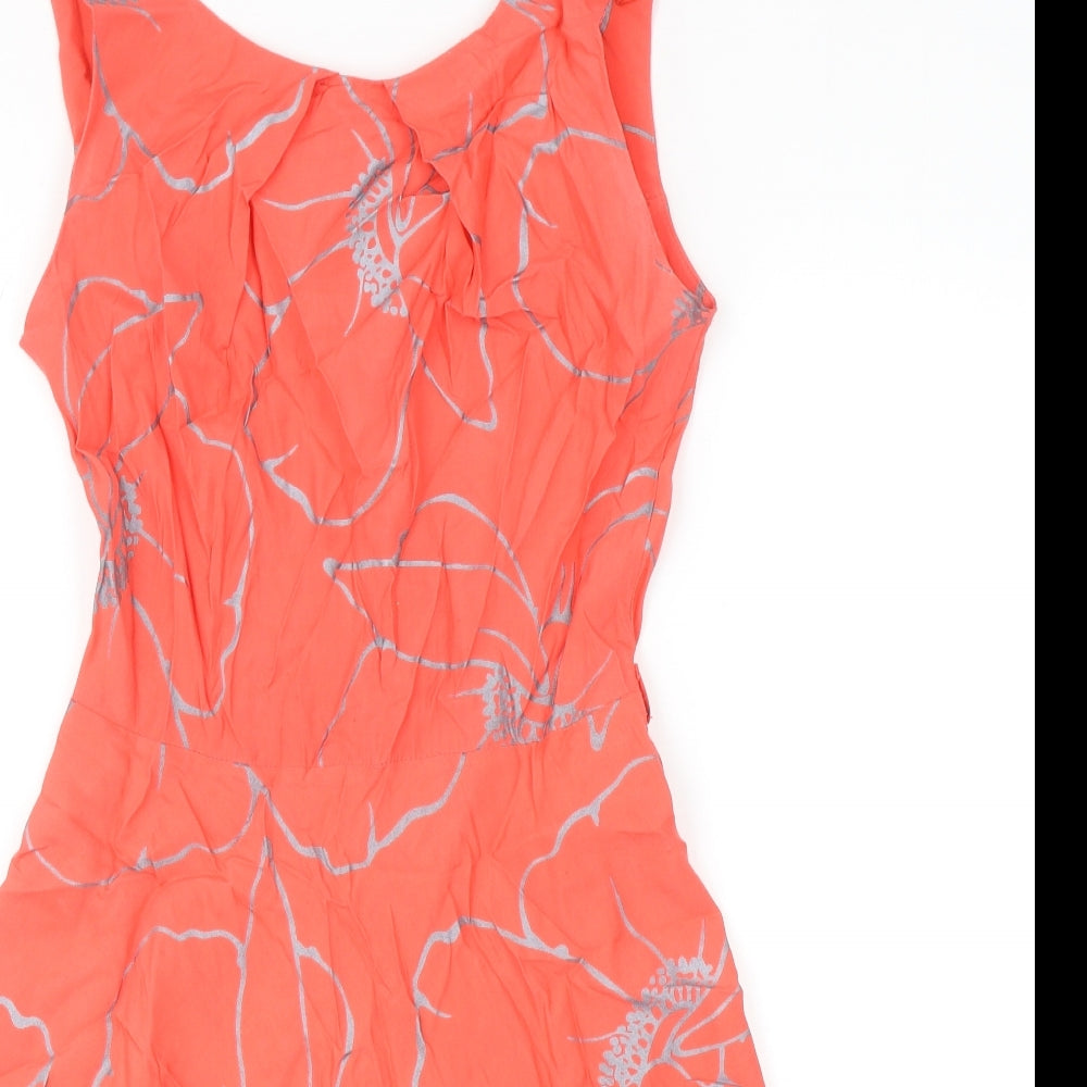 Apricot Womens Orange Floral Viscose Skater Dress Size 8 Scoop Neck Zip