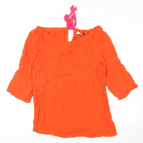 Oui Womens Orange Viscose Basic Blouse Size 12 Off the Shoulder