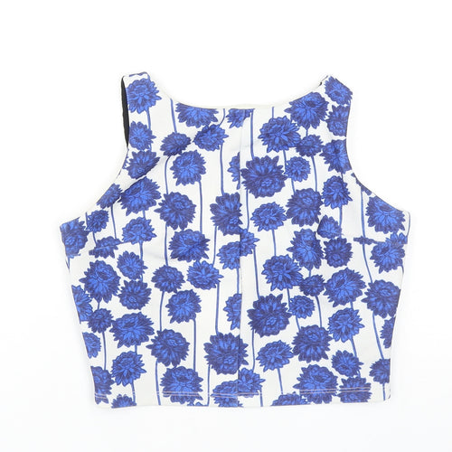 Topshop Womens Blue Floral Polyester Cropped Tank Size 8 Scoop Neck