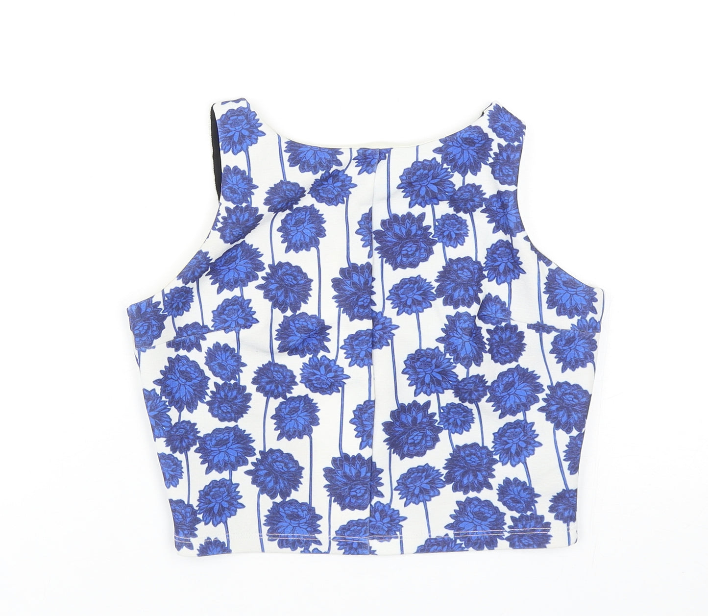 Topshop Womens Blue Floral Polyester Cropped Tank Size 8 Scoop Neck