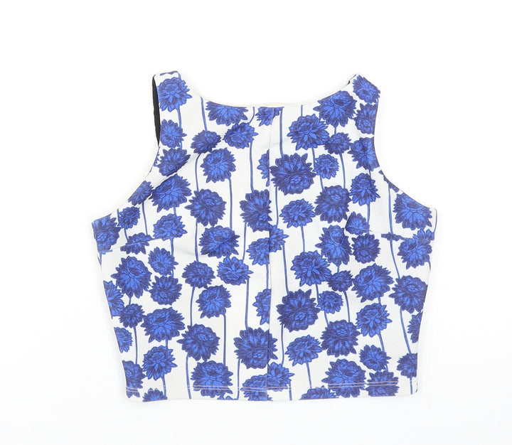 Topshop Womens Blue Floral Polyester Cropped Tank Size 8 Scoop Neck