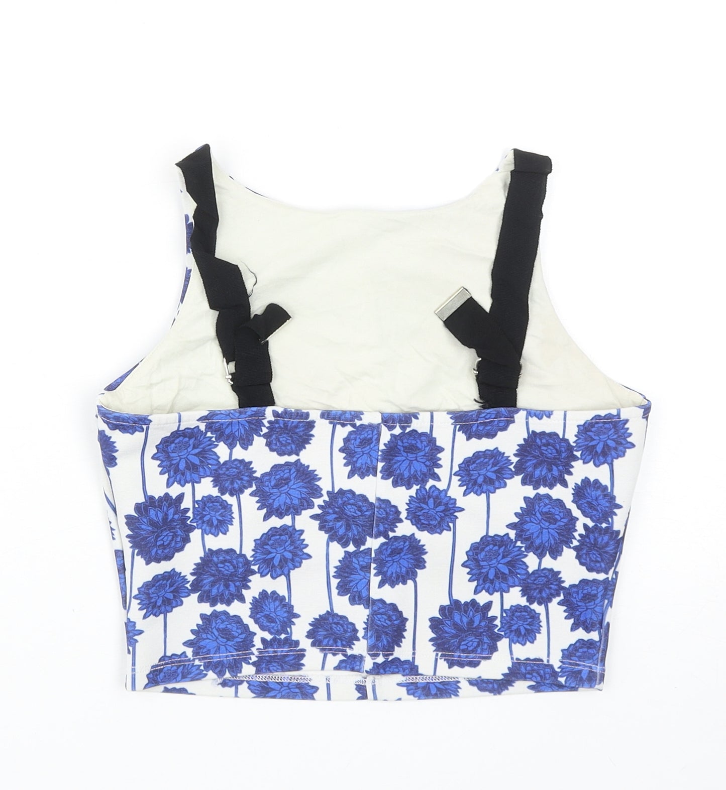 Topshop Womens Blue Floral Polyester Cropped Tank Size 8 Scoop Neck
