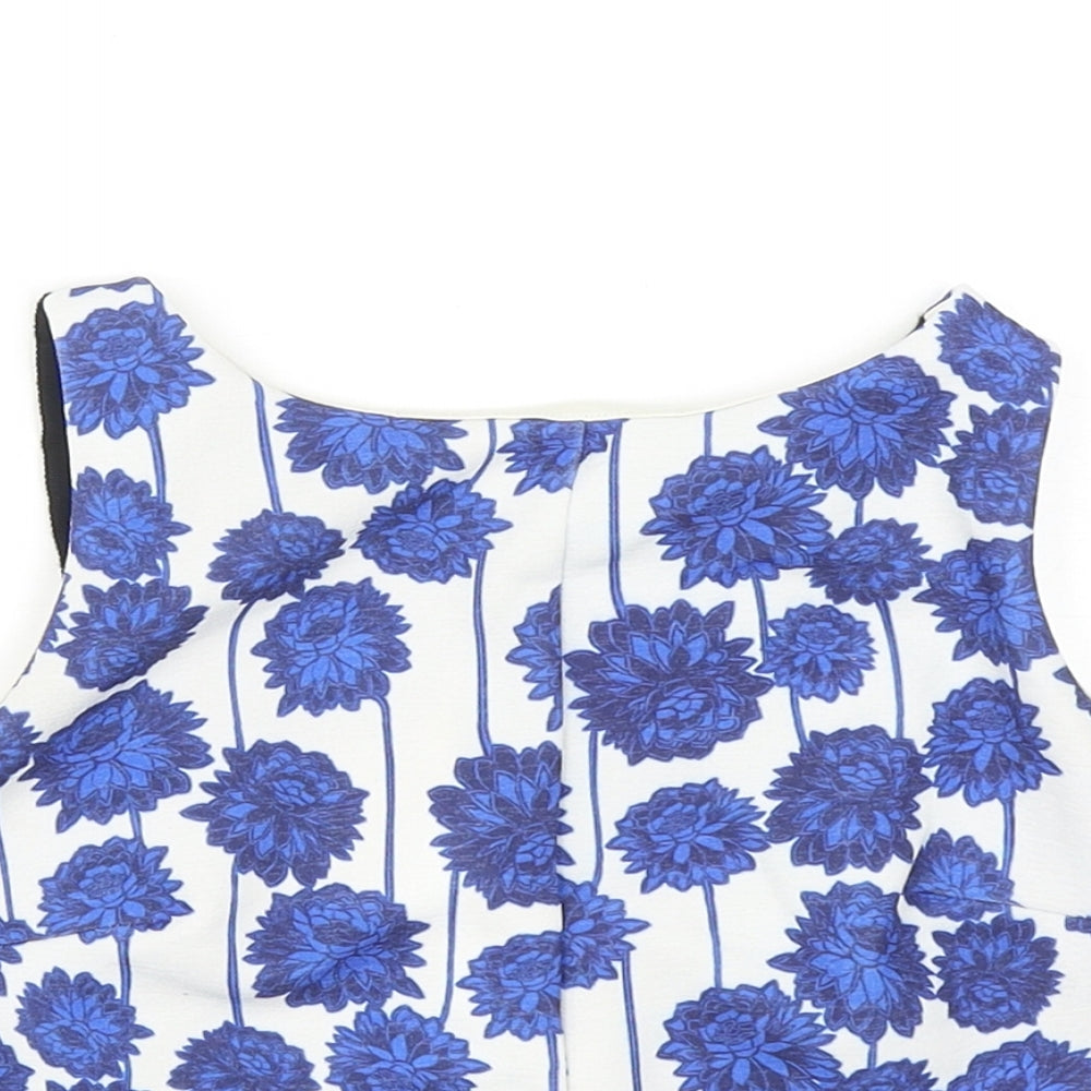 Topshop Womens Blue Floral Polyester Cropped Tank Size 8 Scoop Neck