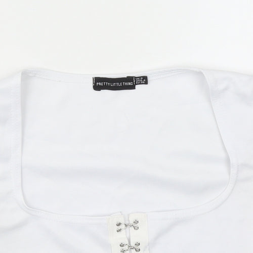 PRETTYLITTLETHING Womens White Polyester Cropped T-Shirt Size 8 Square Neck