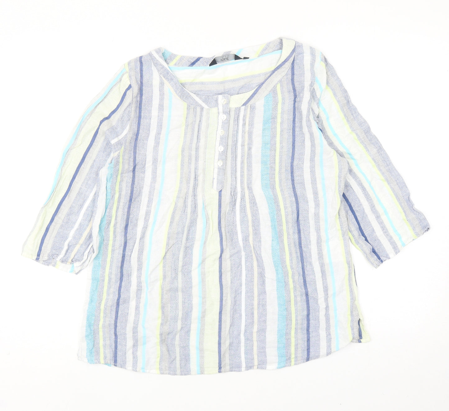 EWM Womens Multicoloured Striped Cotton Basic Blouse Size 16 V-Neck
