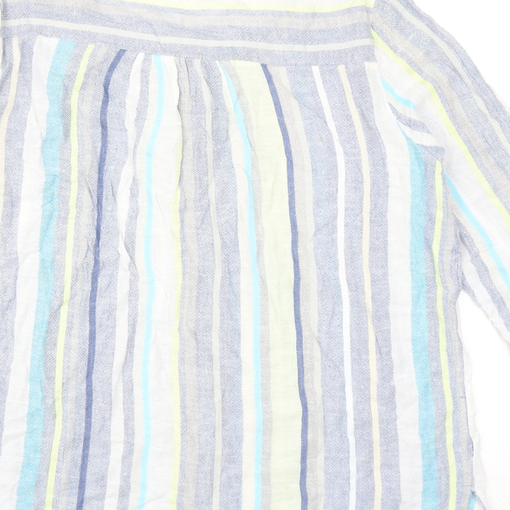 EWM Womens Multicoloured Striped Cotton Basic Blouse Size 16 V-Neck