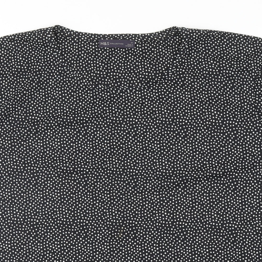 Marks and Spencer Womens Black Polka Dot Polyester Basic Blouse Size 22 Round Neck