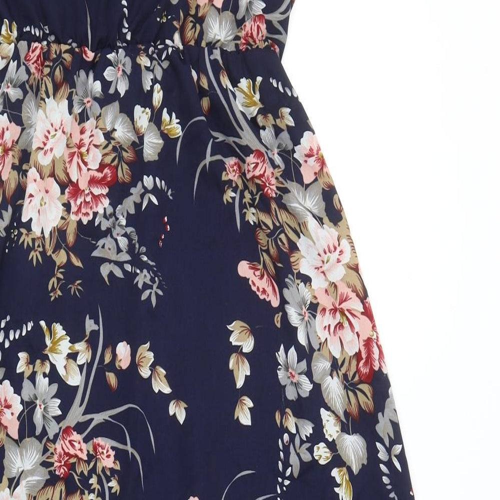 SheIn Womens Blue Floral Polyester Slip Dress Size XL V-Neck Pullover