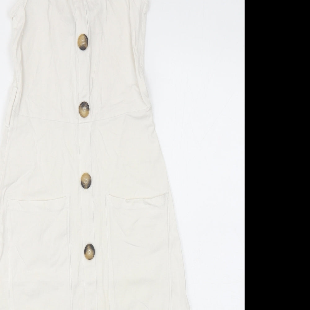 Dorothy Perkins Womens White Cotton A-Line Size 8 Square Neck Pullover