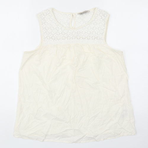 Marks and Spencer Womens Ivory Cotton Basic Tank Size 14 Scoop Neck - Lace Detail