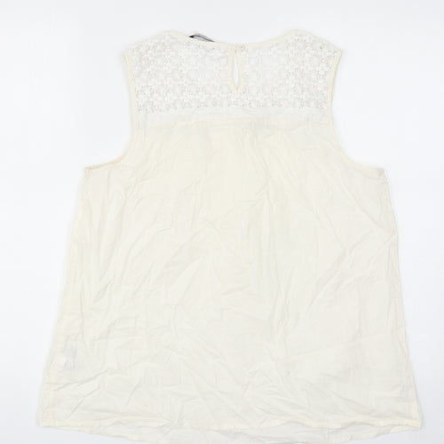 Marks and Spencer Womens Ivory Cotton Basic Tank Size 14 Scoop Neck - Lace Detail