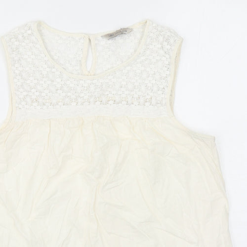 Marks and Spencer Womens Ivory Cotton Basic Tank Size 14 Scoop Neck - Lace Detail