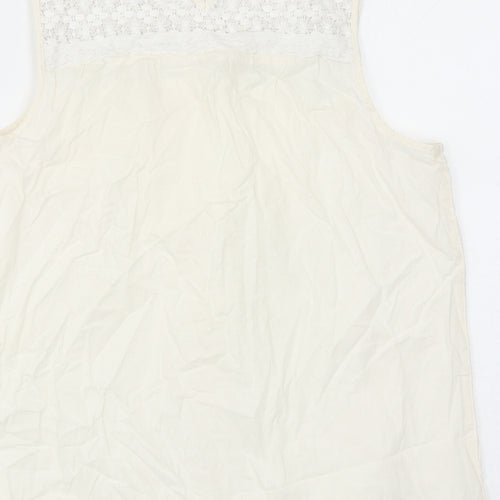 Marks and Spencer Womens Ivory Cotton Basic Tank Size 14 Scoop Neck - Lace Detail