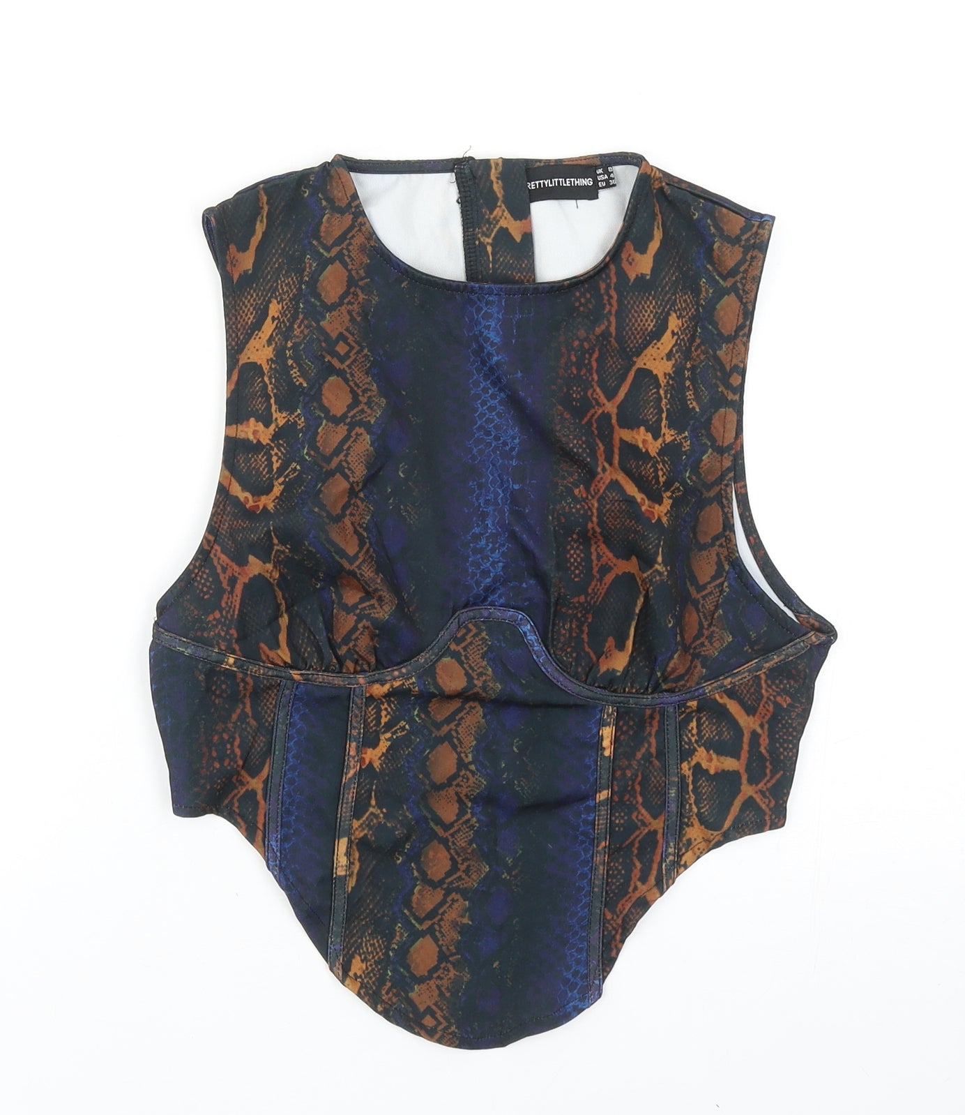 PRETTYLITTLETHING Womens Multicoloured Animal Print Polyester Basic Tank Size 8 Scoop Neck - Snake Skin Print