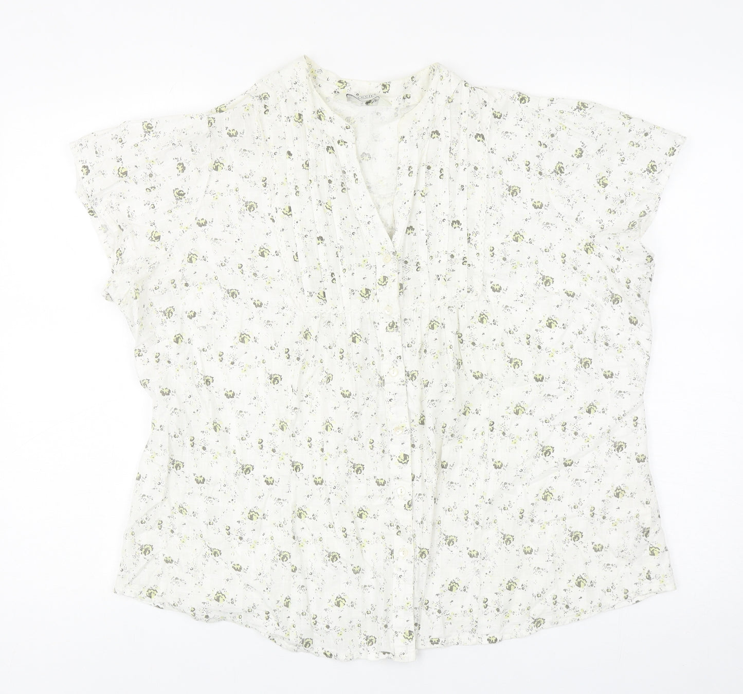 BHS Womens Ivory Floral Cotton Basic Blouse Size 20 V-Neck