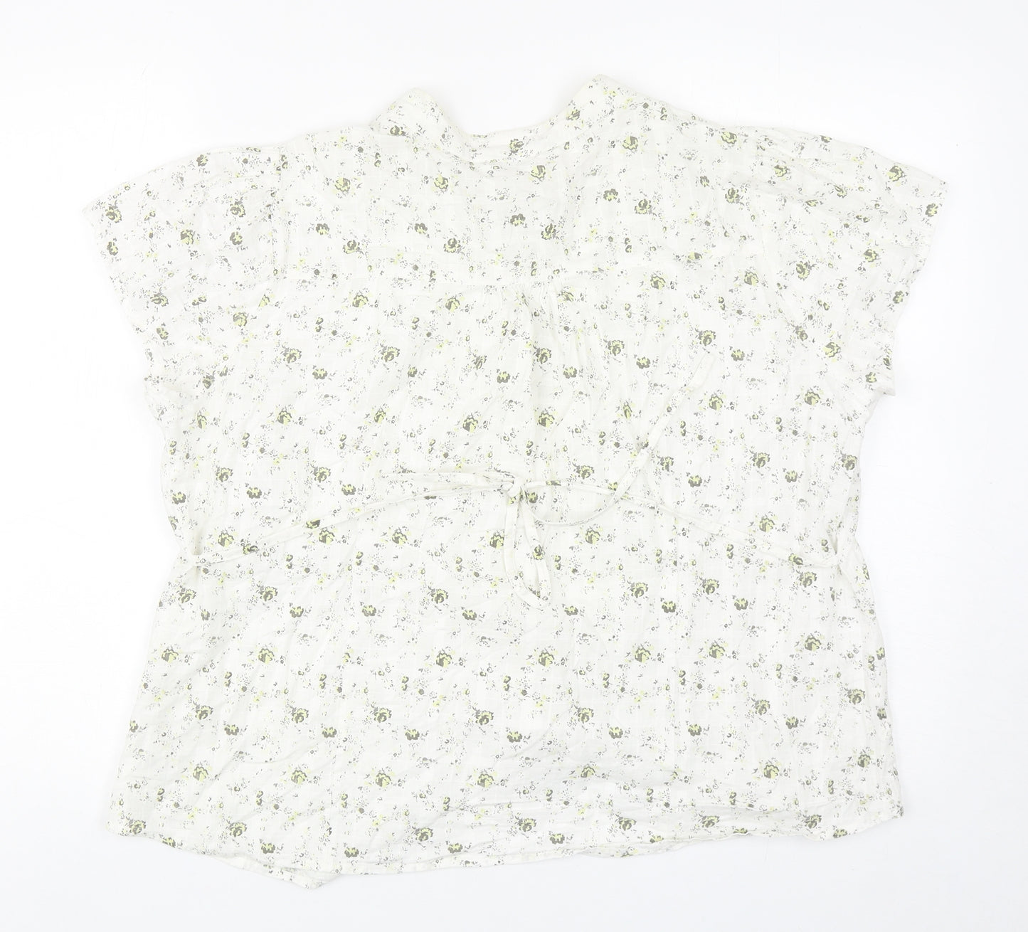 BHS Womens Ivory Floral Cotton Basic Blouse Size 20 V-Neck