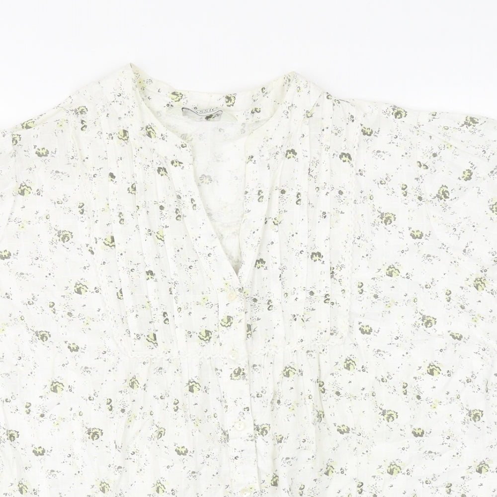 BHS Womens Ivory Floral Cotton Basic Blouse Size 20 V-Neck
