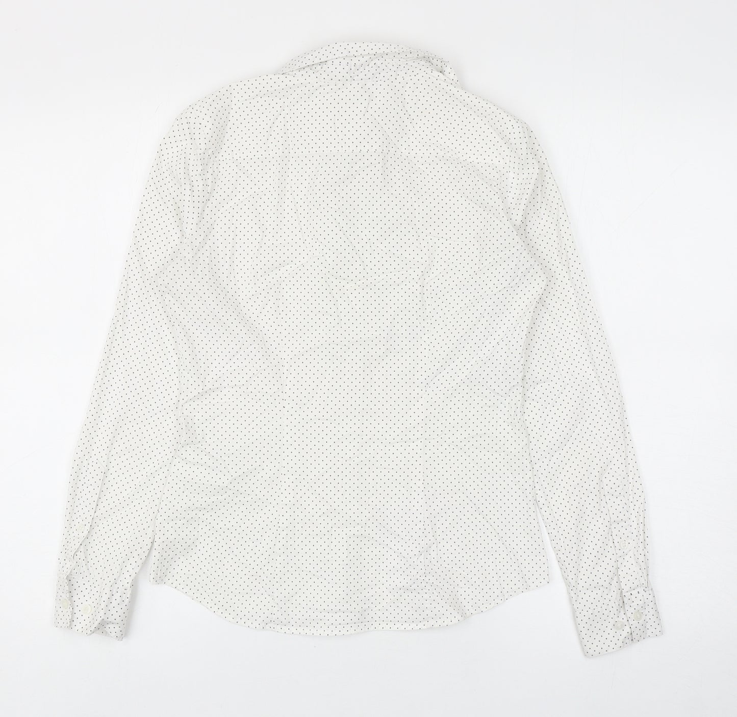 H&M Womens White Polka Dot Cotton Basic Button-Up Size 6 Collared