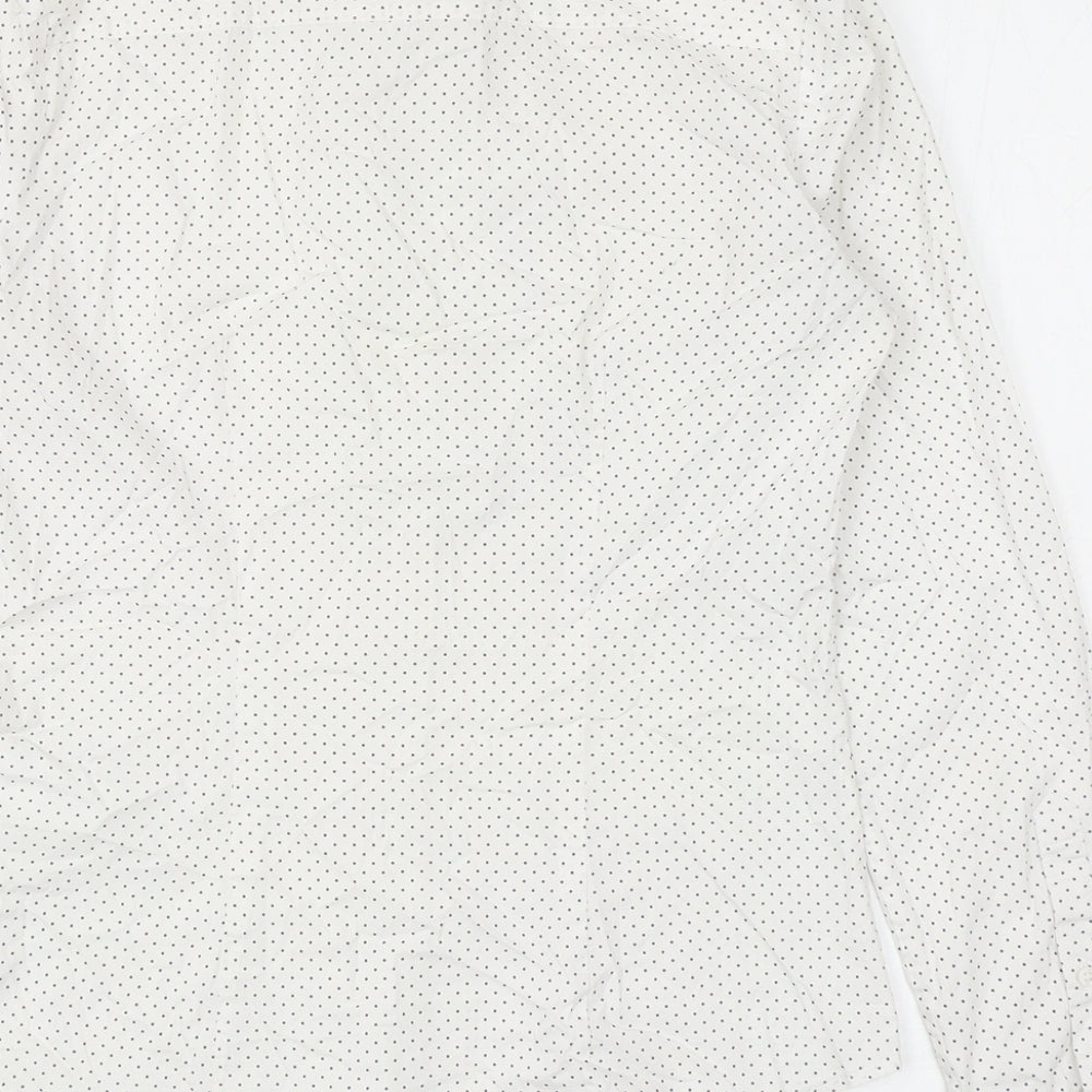 H&M Womens White Polka Dot Cotton Basic Button-Up Size 6 Collared