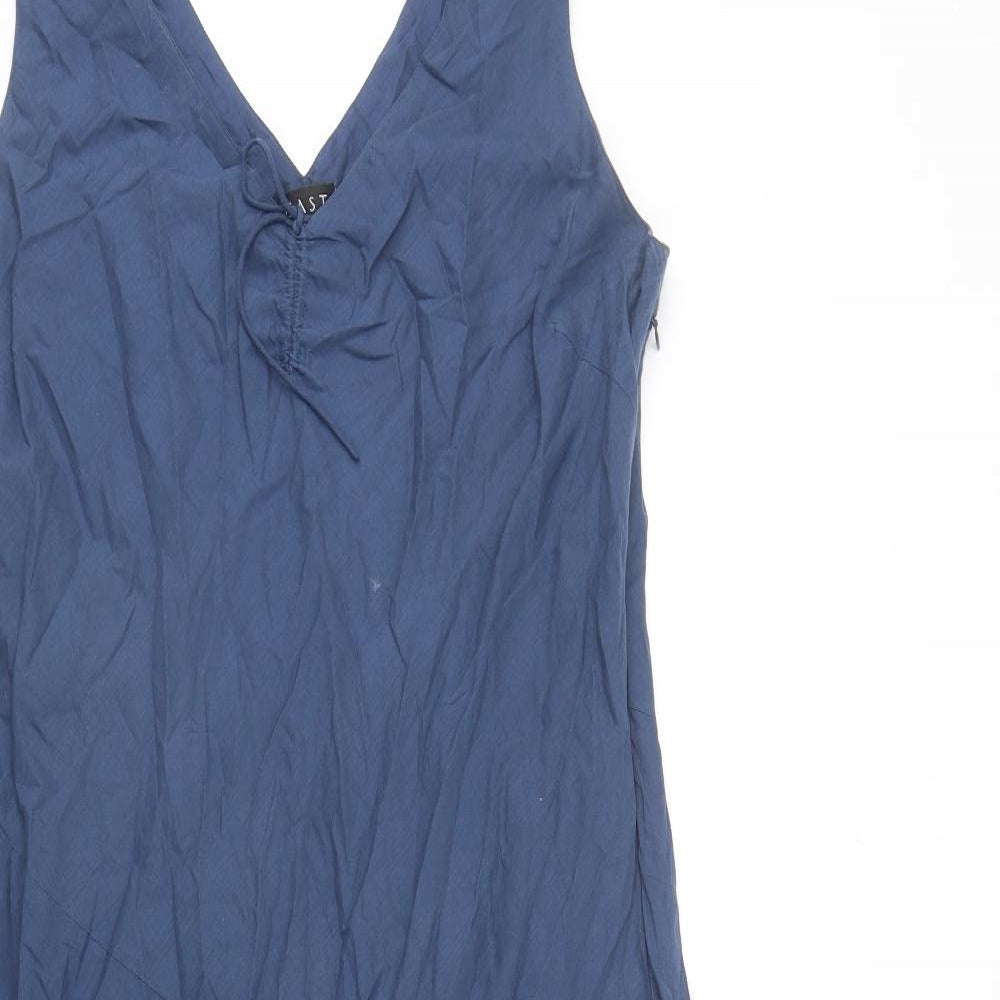 EAST Womens Blue Cotton A-Line Size 18 V-Neck Zip