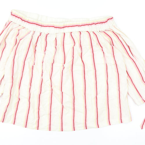 Jack Wills Womens Ivory Striped Linen Basic Blouse Size 10 Off the Shoulder - Tie Sleeve Bardot