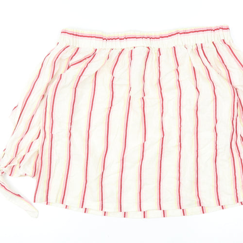 Jack Wills Womens Ivory Striped Linen Basic Blouse Size 10 Off the Shoulder - Tie Sleeve Bardot