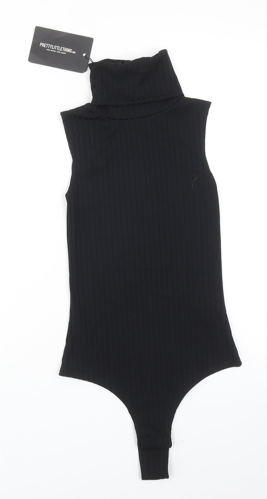 PRETTYLITTLETHING Womens Black Polyester Bodysuit One-Piece Size 6 Snap