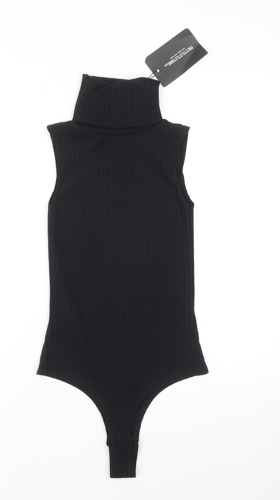 PRETTYLITTLETHING Womens Black Polyester Bodysuit One-Piece Size 6 Snap