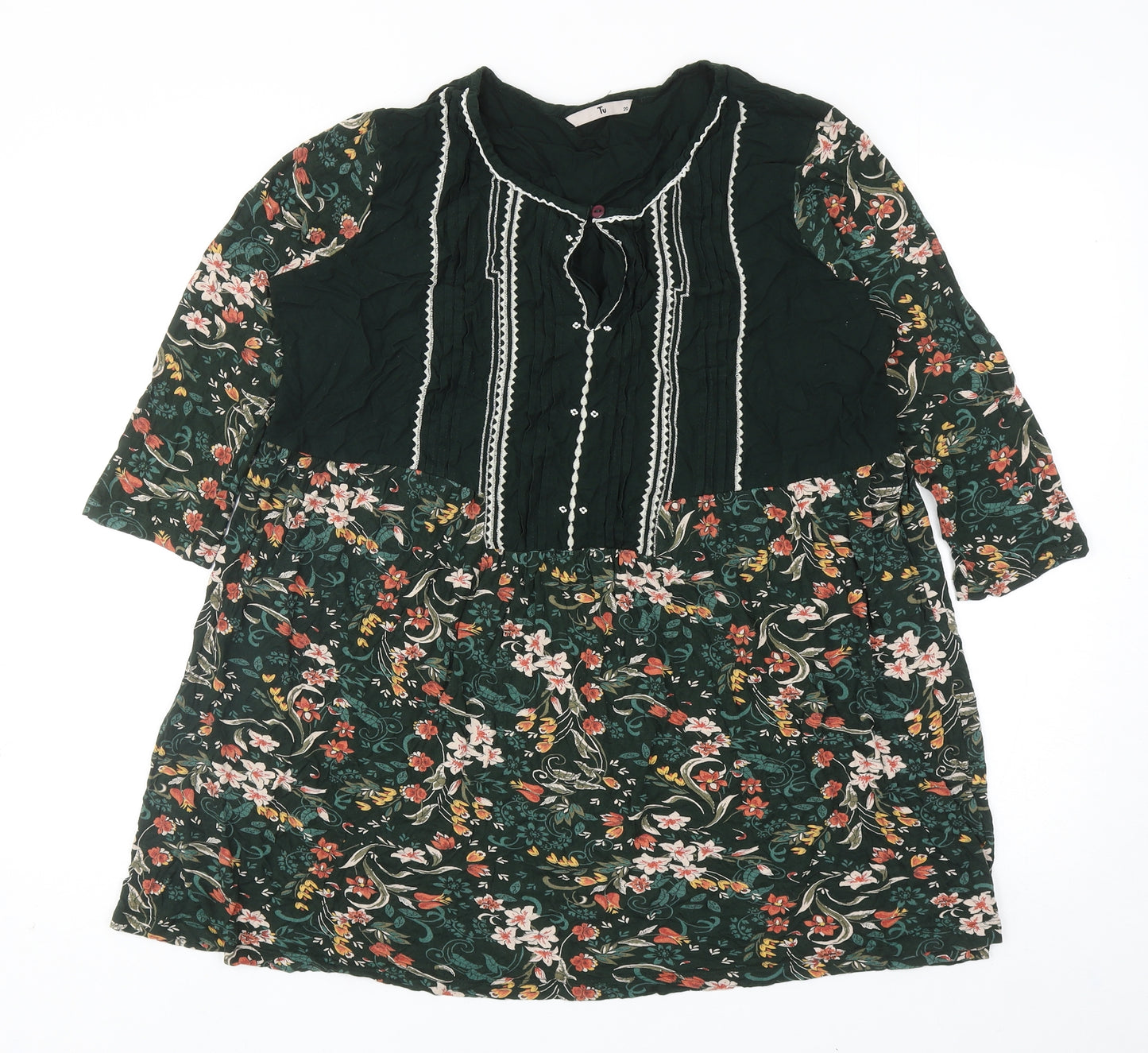 TU Womens Multicoloured Floral Viscose Basic Blouse Size 20 Scoop Neck