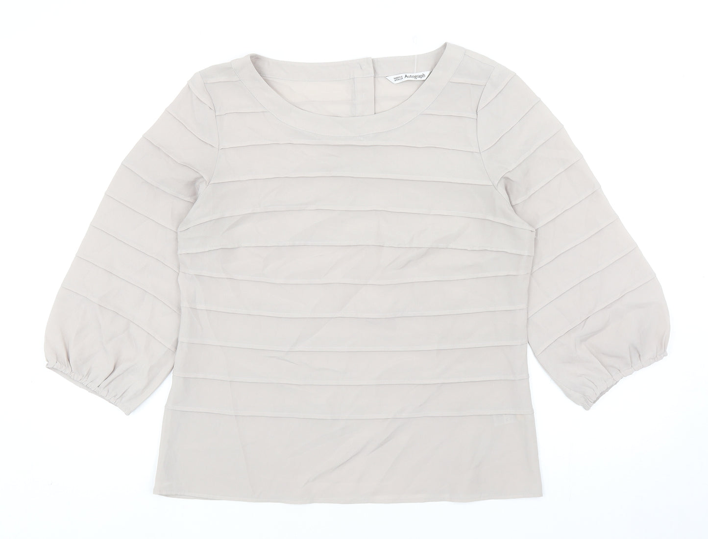 Marks and Spencer Womens Beige Polyester Basic Blouse Size 12 Boat Neck