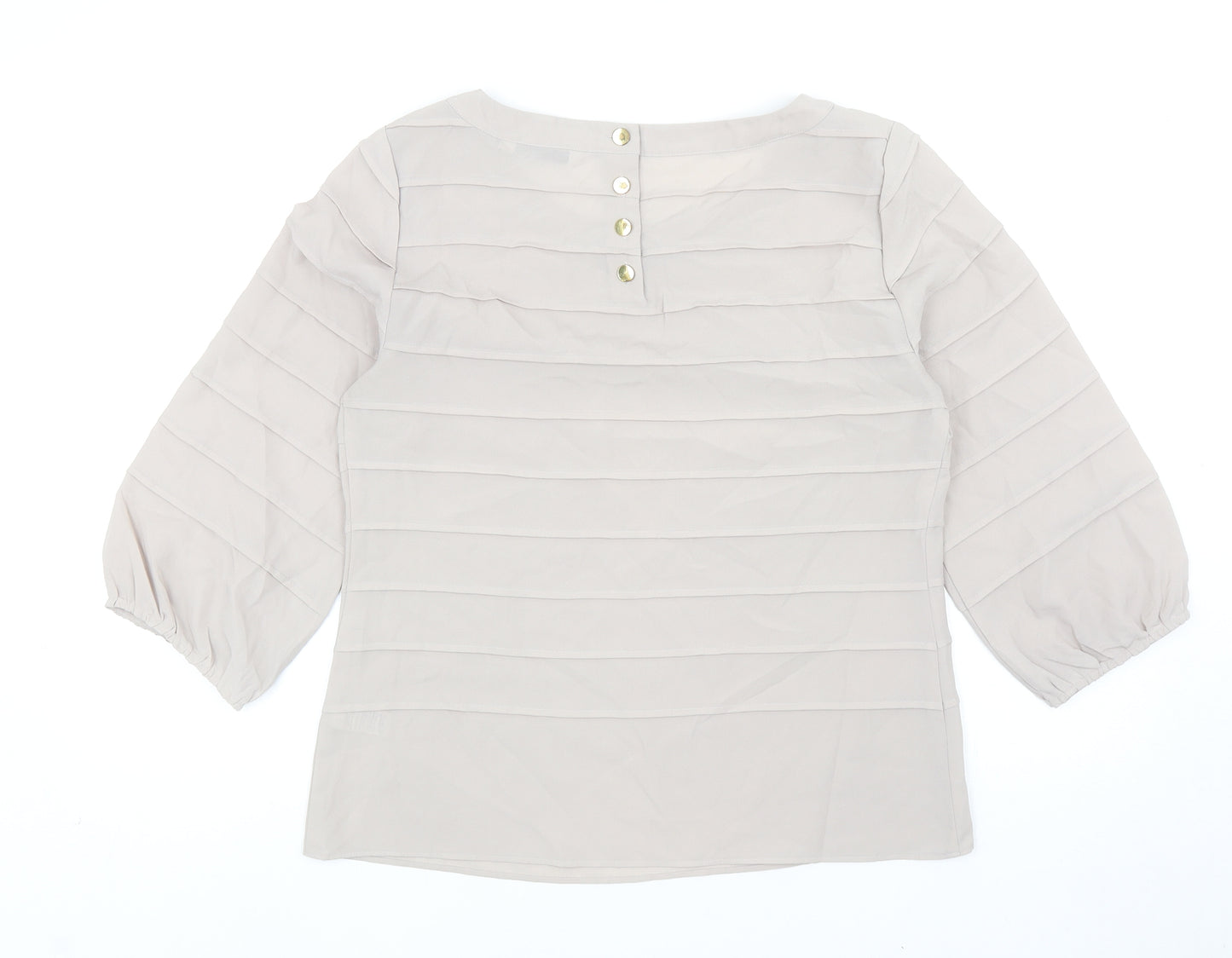 Marks and Spencer Womens Beige Polyester Basic Blouse Size 12 Boat Neck
