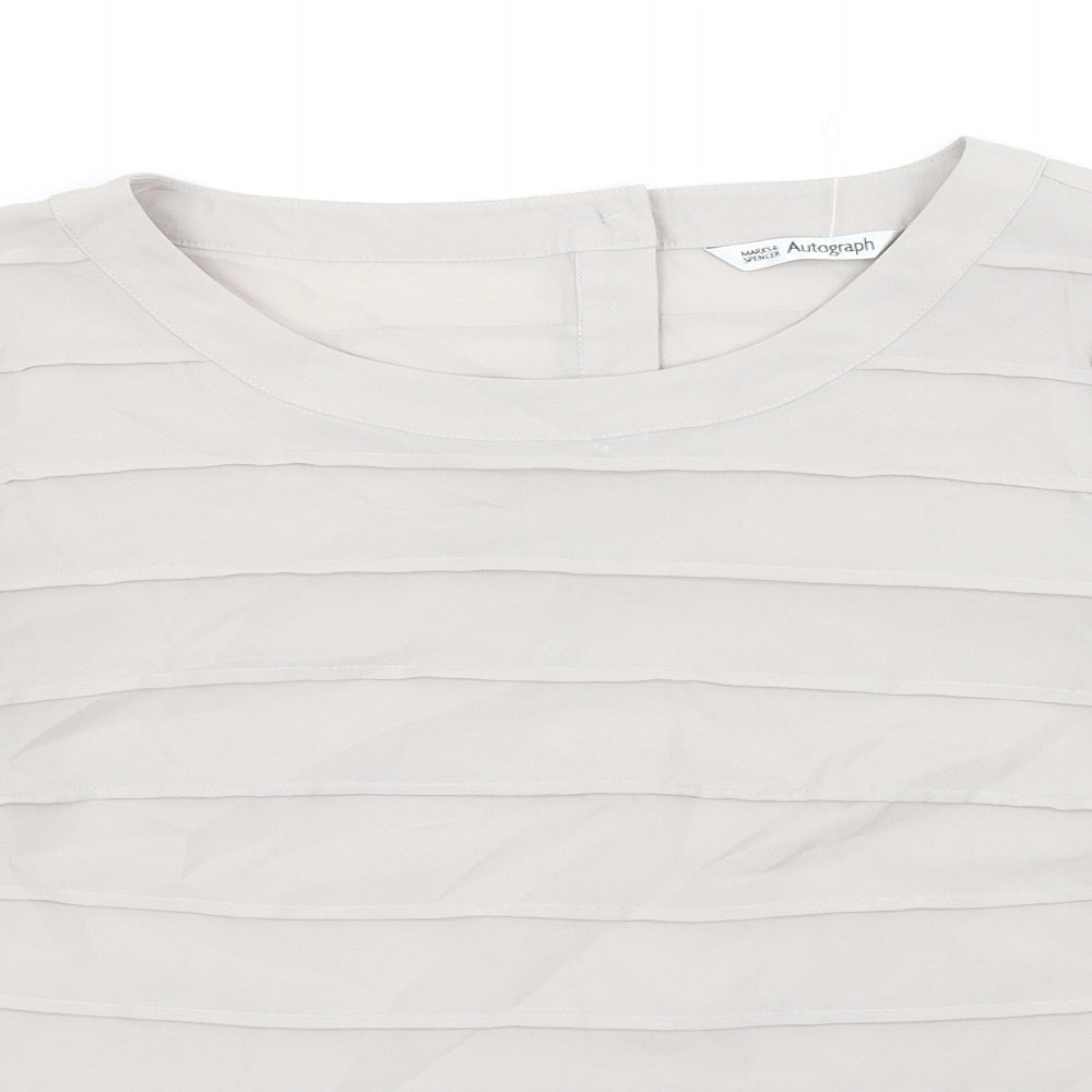 Marks and Spencer Womens Beige Polyester Basic Blouse Size 12 Boat Neck