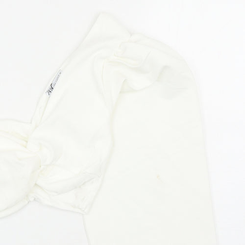 Zara Womens White Cotton Cropped Blouse Size S One Shoulder