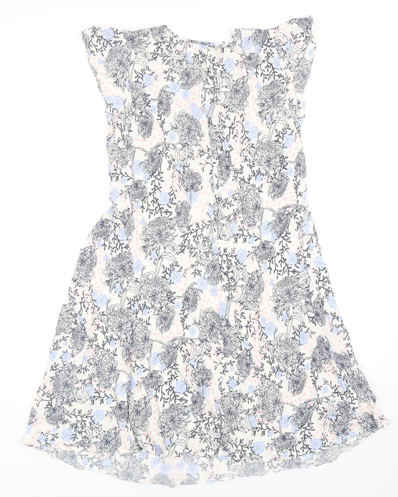 Marks and Spencer Womens Blue Floral Viscose A-Line Size 18 Round Neck Button