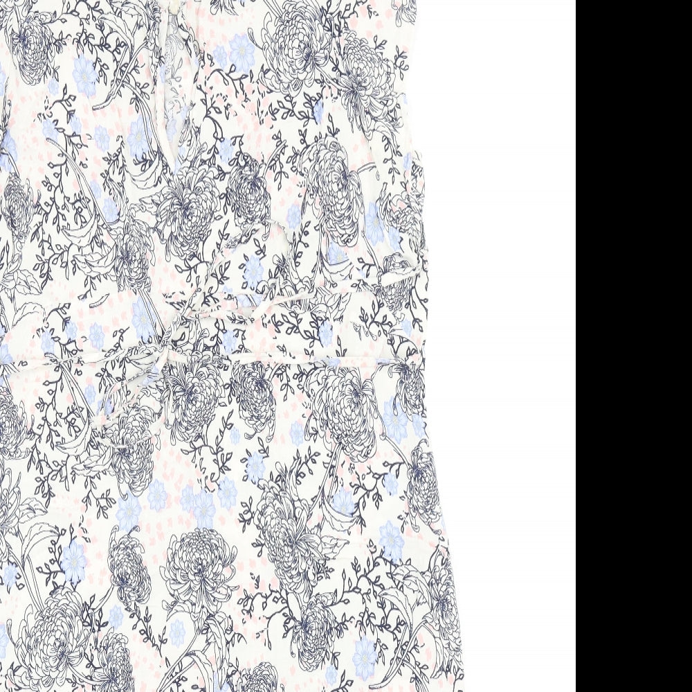 Marks and Spencer Womens Blue Floral Viscose A-Line Size 18 Round Neck Button