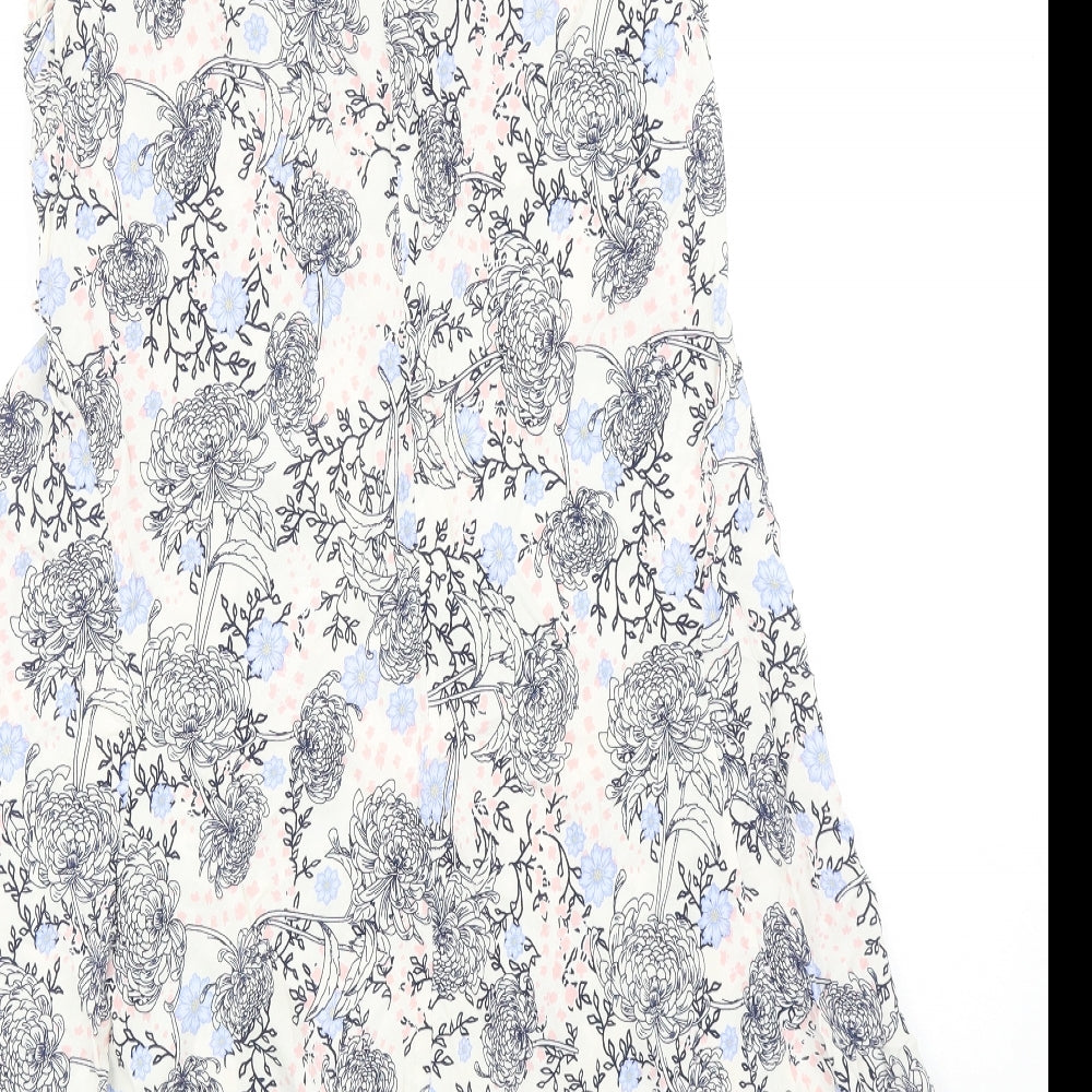 Marks and Spencer Womens Blue Floral Viscose A-Line Size 18 Round Neck Button