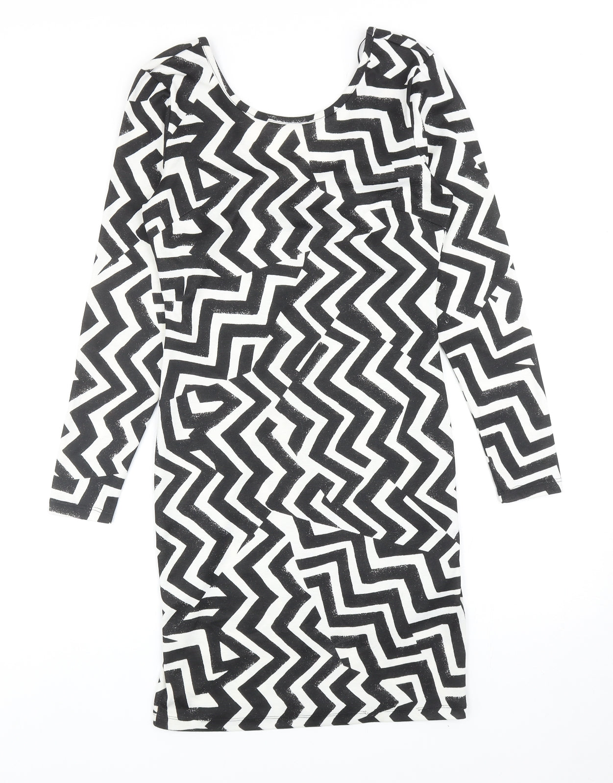 H&M Womens Black Geometric Polyester Shift Size S Scoop Neck Pullover